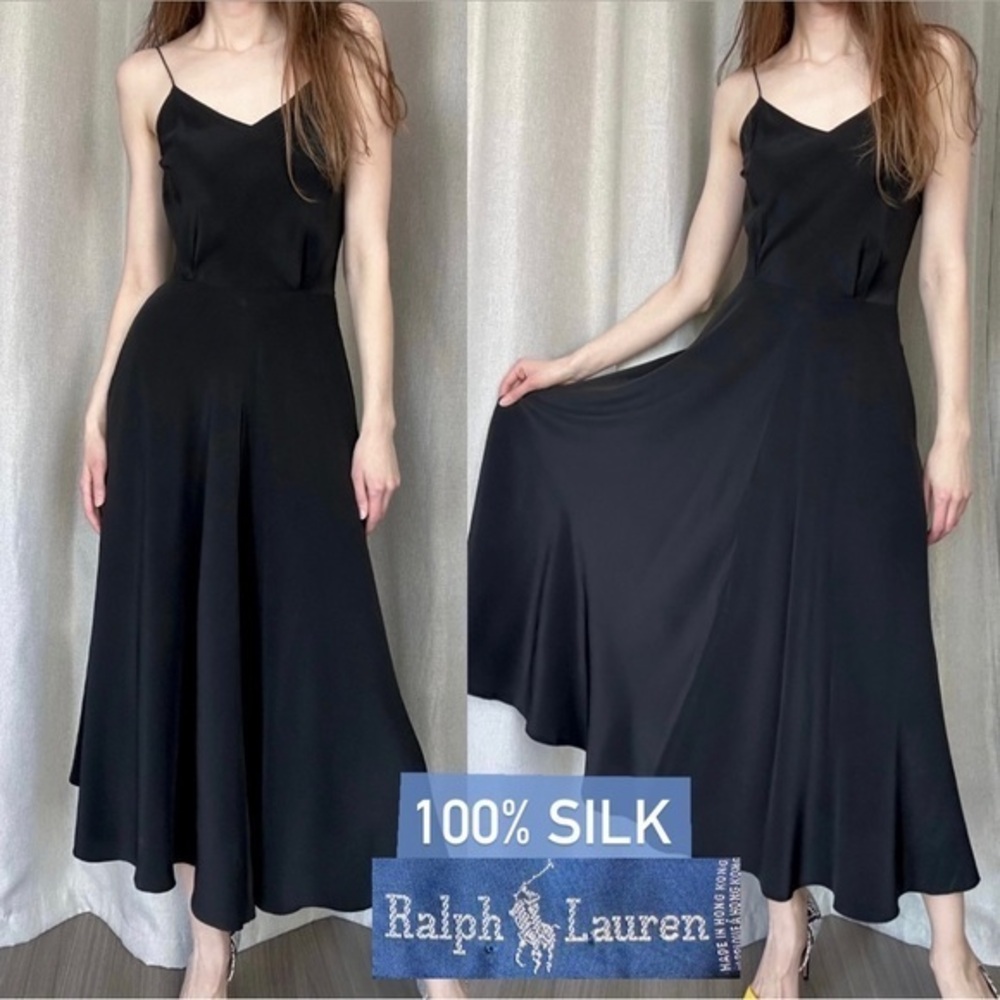 Ralph Lauren Black Silk Slip Midi Dress